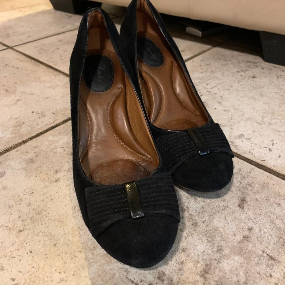 Black suede pumps with slight two inch heel (Size 8)